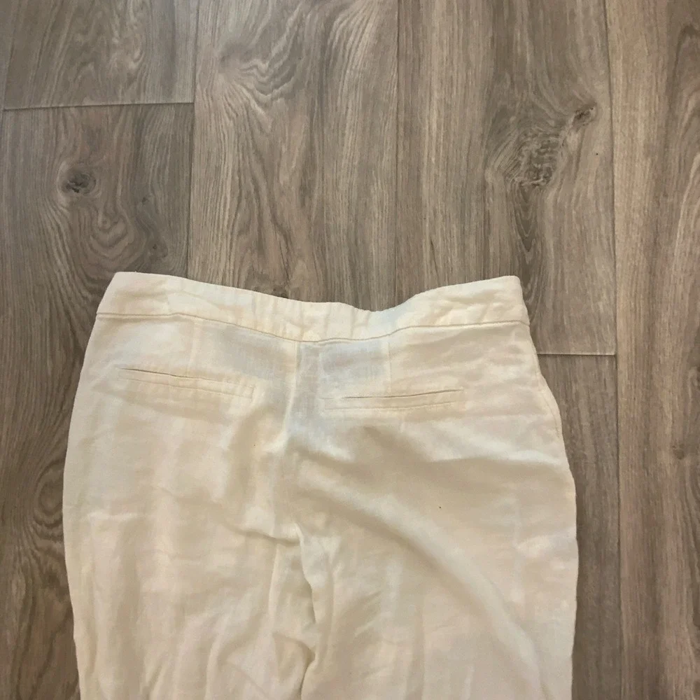 H&M Divided Women Ivory Linen Blend Straight Leg Dress Pants Mid Rise Size 4